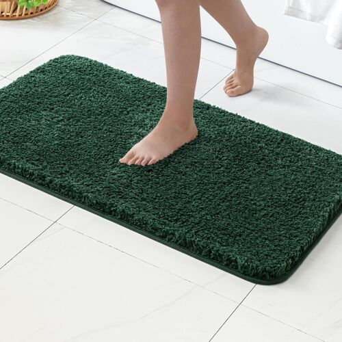 Tapis Salle De Bain 1 Pièce Absorbant Antidérapant En Haute Hygroscopicité Fourrure Tapis D'entrée Pour La Douche Super Doux Pour Chambre À Coucher Entrée De Cuisine 50x80cm Vert Foncé