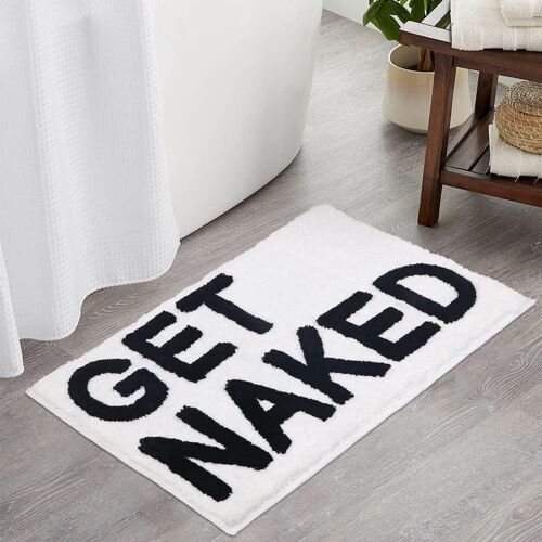 KAL-Get Naked Tapis De Bain Mignon En Microfibre Antidérapant - Décoration Amusante Pour Appartement - Blanc Et Noir - Lavable En Machine - 50,8 X 81,3 Cm
