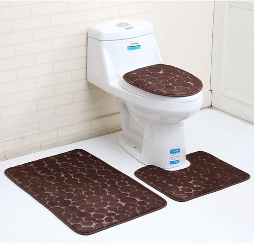 3pcs Tapis De Bain Mousse Mémoire Piédestal Et Tapis De Bain Tapis De Douche Tapis De Salle De Bains,Tapis Contour en U et Couverture De Siège De Toilette(Brun)