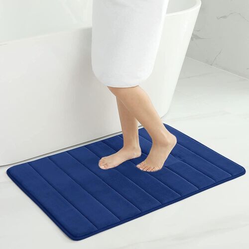 Tapis de bain en mousse à mémoire de forme-Absorbant-Antidérapant-Lavable-60 x 90 cm-Bleu marine