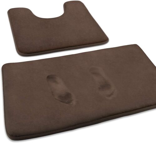 Lot de 2 tapis de bain en mousse à mémoire de forme antidérapant et tapis contour absorbant en forme de U pour salle de bain,douche,lavable en machine et super doux (marron)