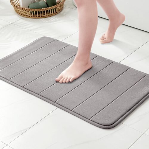Tapis de Bain Antidérapant en Mousse à Mémoire-Ultra Doux,Absorbant,Séchage Rapide,Lavable en Machine,Tapis de Salle de Bain pour Douche,Baignoire-50x80 cm,Gris