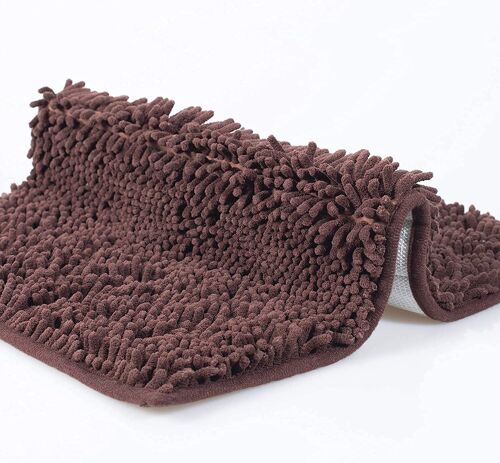 Tapis de Bain Shaggy en Microfibre de Chenille,Doux et Confortable,Eau Super absorbante,antidérapant,épais pour la Salle de Bain (60x40cm,Marron)