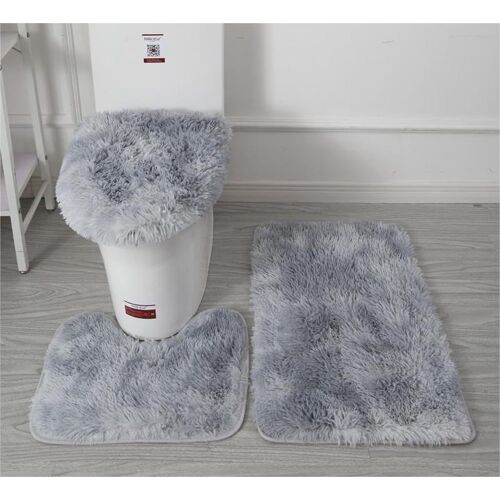 Lot de 3 tapis de salle de bain doux en microfibre-Tapis de bain antidérapant et pelucheux-Housse de siège de toilette pour salle de bain-Tapis de bain absorbant l'eau,lavable en machine (gris.[F113]