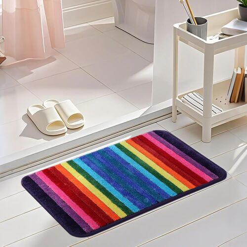 Tapis de Bain pour Salle de Bain Arc-en-Ciel-Microfibre colorée-Doux et Absorbant-Dos antidérapant-50,8 x 81,3 cm