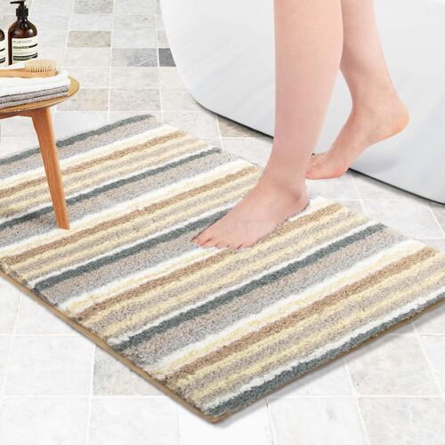 Tapis de Bain Antidérapant en Microfibre Absorbant,Épais et Doux-Jaune,51x81cm