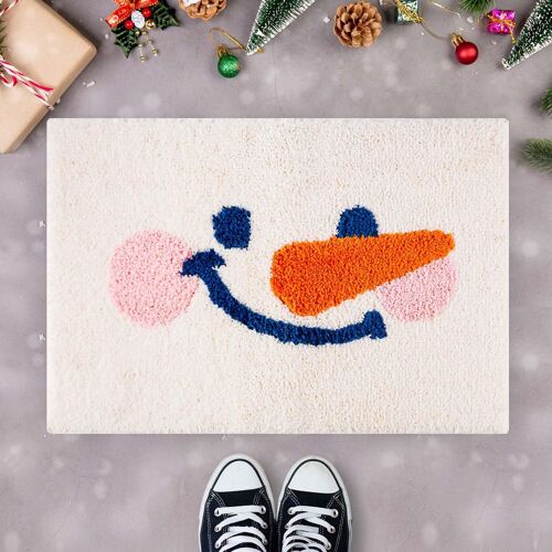 Kal-Tapis De Bain De Noël, Tapis Floqués Tapis De Cuisine Lavables Accessoires De Salle De Bain Mignons Sur Le Thème De Noël Pour Salon Cuisine Salle De Bain (Visage De Bonhomme De Neige)