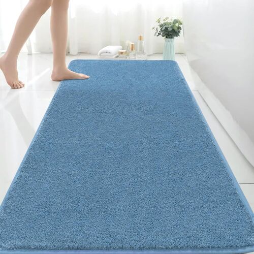 Tapis De Bain Extra Large En Microfibre Absorbant,Antidérapant,Anti-Moisissure,Lavable En Machine,Pour Chambre À Coucher,Salle De Bain,Bleu Foncé,150 X 60 Cm