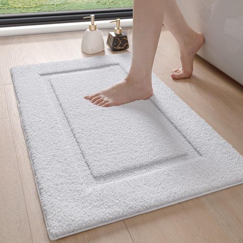 TIANYI-Tapis de Bain 40 x 60 cm, Absorbant et Antiderapant, Lavable en Machine, Moelleux en Microfibre, pour Salle de Bains, Douche, Baignoire, Blanc