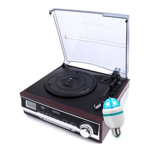 Platine vinyle Tourne Disques CR1113 33/45/78 RPM - avec radio - Haut-parleur intégré - Fonction horloge et minuterie, DIAMS LED