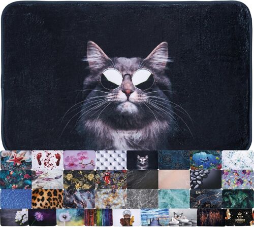 Tapis de Bain Absorbant Antidérapant I Grande sélection de Beaux Tapis de Bain I Très Doux I Sèche Rapidement I Lavable (Cool Cat,70 x 110 cm)