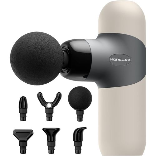 Huru-Mini Pistolet De Massage, Masseur Musculaire Portable À Percussion Pour Tissus Profonds, Masseur De Sport Électrique Portable Avec 6 Têtes De Massage Et 4 Vitesses, (Amande)