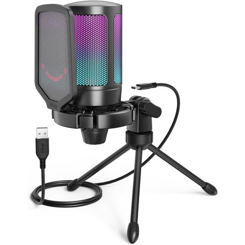 KALANKA-USB Micro Gaming, Micro PC pour Podcast Streaming, Condensateur Microphone de Bureau per PS4 PS5 Ordinateur, avec Bouton de Silence, Fixation Antichoc, Support Trépied, Filtre Anti-Pop