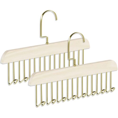 Maas-2 Pièces Cintre De Ceinture Pour Armoire, Cintre Antidérapant Cravates Clips Avec 8 Fentes Cintre En Pour Ceintures En Bois Porte-Ceinture Cintre Rangement Pour Cravates Écharpes Châles
