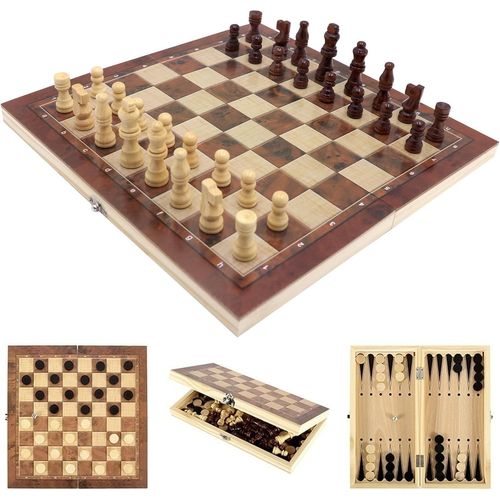 Eryi-Echecs En Bois Pliant Jeux Traditionnels Rangement Portable Echiquier International Pour Enfants Et Adultes Voyage En Plein Air À L'école 34x34cm