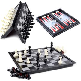 Echecs/Dames/Backgammon 3 En 1 Ensemble,Portable Pliant Voyage Magnétique Échiquier Pour Enfants (25x25x2cm)