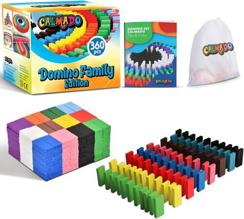 360pcs Pierres Domino/Dominos En Bois Domino Family Edition Ensemble + Sac + Livret