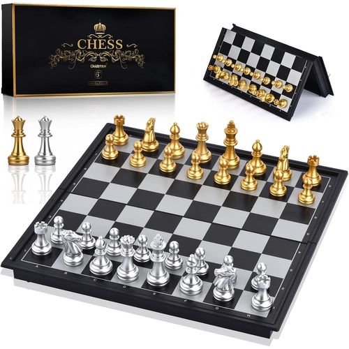 Asfasfq-Okidstem Jeu D'échecs Avec Magnétique Echiquier De Voyage Et 2 Reines Supplémentaires Pour Enfants Et Adultes (Or Et Argent)