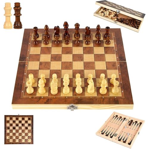 Asfasfq-Yonghang Jeu D'échecs En Bois 3 En 1 Portable Échiquier Pliable Echec Chess Board Set Pour Fête Famille Activités Enfants Adultes Voyage