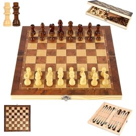 Jeu D'échecs En Bois 3 En 1 Portable Échiquier Pliable Echec Chess Board Set Pour Fête Famille Activités Enfants Adultes Voyage