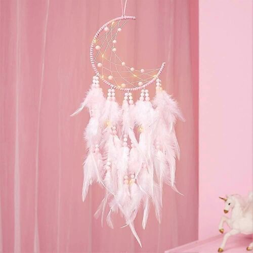 Attrape-Rêves Led Fait Main - Décoration Bohème À Suspendre Au Mur - Cadeau Pour La Maison - Rose