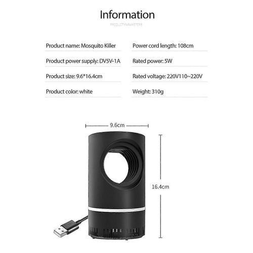 Lampe anti-moustiques à LED pour chambre à coucher, lampe anti-moustiques électrique USB, noire