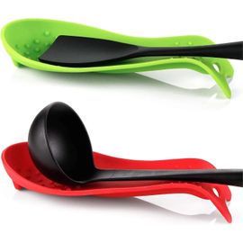 Porte-Cuillère En Silicone,Porte-Batterie De Cuisine (2pcs,Rouge-Vert)