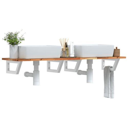 Vidaxl Étagère De Vasque Murale Acier Et Bois Massif D'acacia