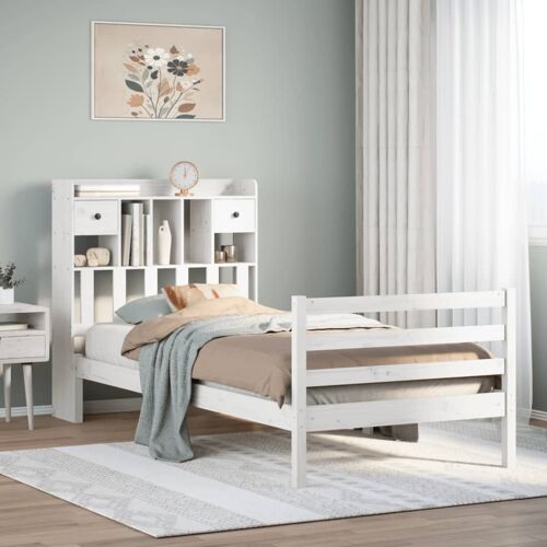 vidaXL Lit bibliothèque sans matelas blanc 90x190cm bois de pin massif
