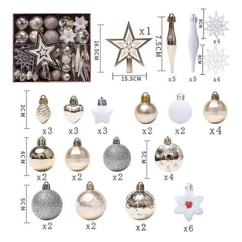 58pcs Boules de Noël Ornements Pour Arbre De Noël - Décor Incassable,Or Blanc