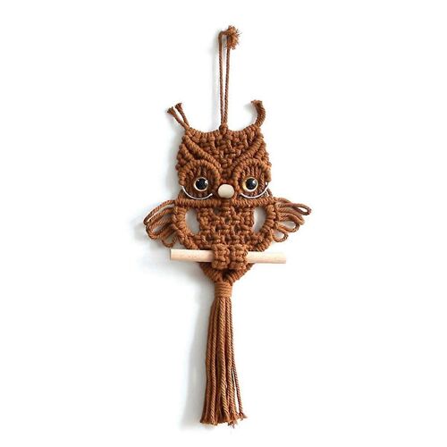 Hibou Macramé Tapisserie Tissé Tenture Murale Pendentif couleur caramel