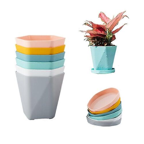 Ventes promotionnelles Paquet de 6 pots de fleurs en plastique de 5,1 pouces avec soucoupes