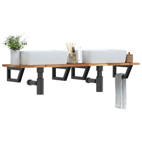 Vidaxl Étagère De Vasque Murale Acier Et Bois Massif D'acacia