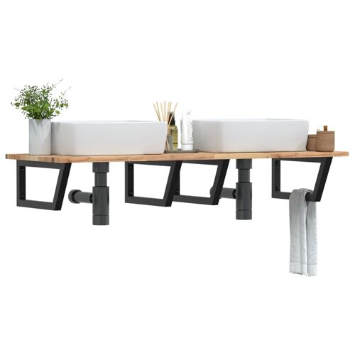 Vidaxl Étagère De Vasque Murale Acier Et Bois Massif D'acacia