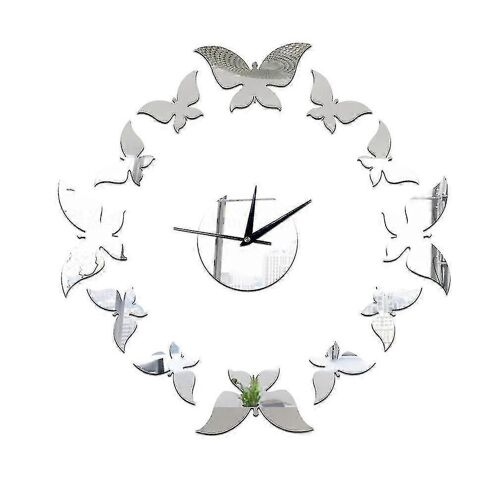 Horloge murale en acrylique papillon horloge murale silencieuse moderne pour la décoration d'art en argent 1pc