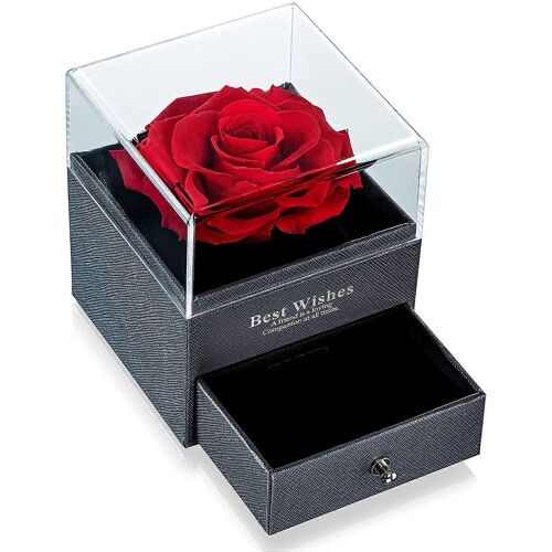 Fleur Fraîche Préservée Rose Dans Une Boîte À Bijoux,Boîte Cadeau Rose Fleurs Éternelles Infinity Rose