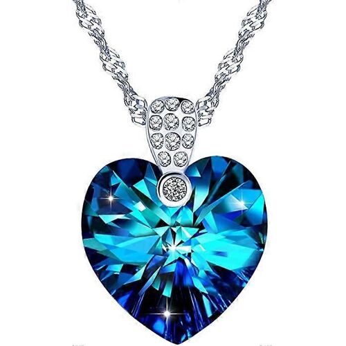 Collier Femme,Pendentif Coeur Bleu « Coeur De L'océan »