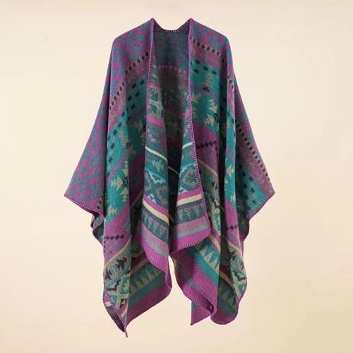 Poncho Femme Simili Laine Hiver Chaud Triangle Imprimé 140 X 164 Cm Violet