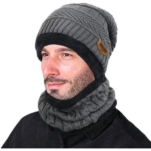 Ensemble Bonnet Et Foulard - Hommes - Gris - Tricoté - Doublure Acrylique - Hiver