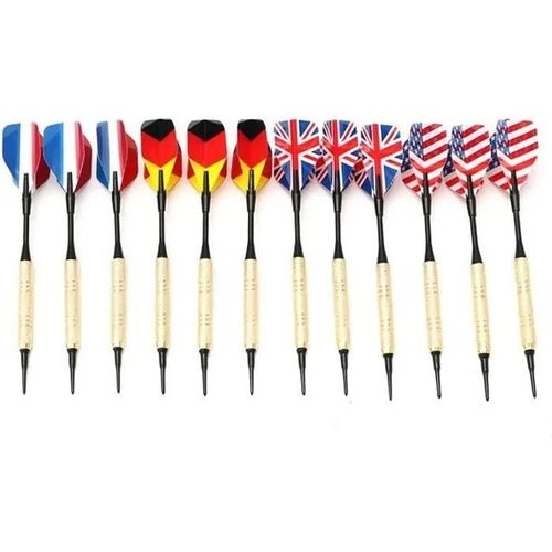 TEMPSA 12x Flechettes Jeu de Fléchettes de Cuivrage en Drapeau National de 4 Pays