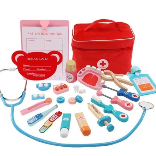 Jouet D\'imitation - Zgeer - Malette Docteur Enfant Set - Bois - Rose - Simulation Médicale - Jouet Éducatif