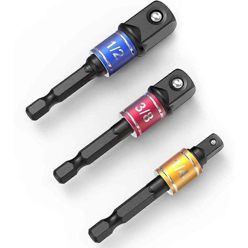 Lot de 3 adaptateurs hexagonaux à 1/4 « ,1/2 »,3/8 "" carré,noir,pour tournevis sans fil
