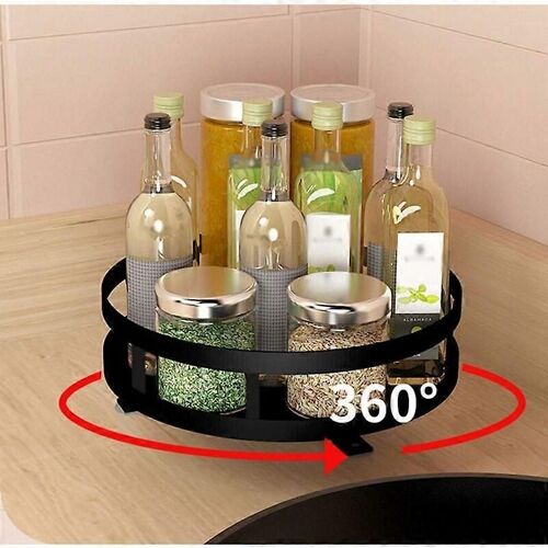 Plateau Tournant Noir Pour Placard De Cuisine, Plateau Pivotant En Métal Pour Étagère À Épices, Tourniquet Rond Pour Épices, Rotatif À 360 Degrés