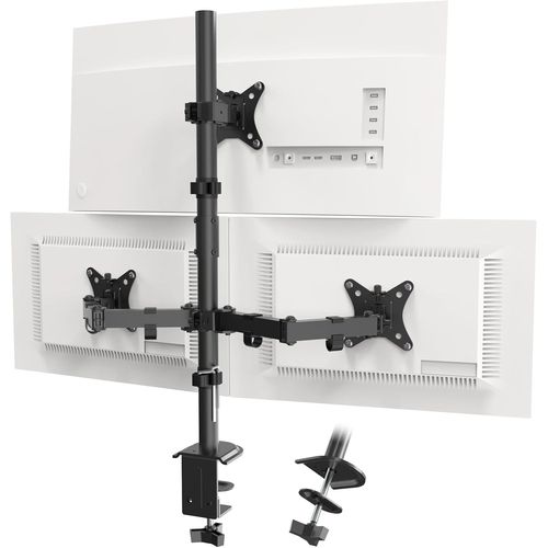 Triple Bras de Moniteur, Support Ecran PC 3 Ecran pour Moniteurs de 13-32 Pouces(80CM pôle), Support de Bureau pour Moniteur Maximum 9 kg par écran, 2 Options de Montage, VESA 75/100, Blanc