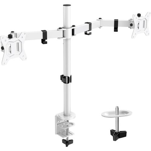 Support Ecran PC 2 Ecran pour Moniteurs de 13-32 Pouces, Support Double Ecran PC Hauteur Ergonomique, Support Double écran PC Compatible VESA 75/100, Maximal de 8kg par Bras, Blanc