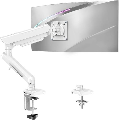 Support de moniteur de jeu, réglable en hauteur, avec VESA 75/100 mm, inclinable, pivotant, rotatif à 360°, blanc
