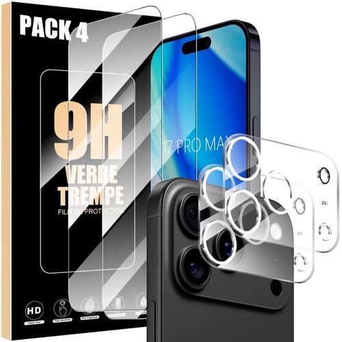 2 Verres Trempés Ecran et 2 Vitres Caméra Arrière pour iPhone 17 Pro Max, Protection Anti-Rayures - EFConnection
