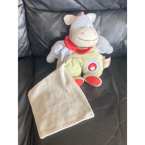 Doudou âne bleu et vert mouchoir blanc pied rouge baby nat 25cm