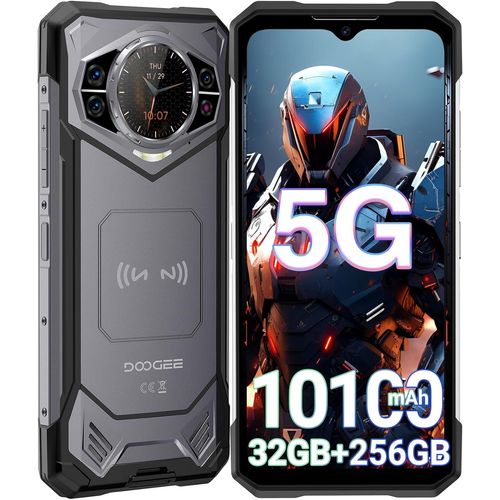 DOOGEE S200 5G Telephone Portable Incassable Android 14 32Go + 256Go/2to avec Écran Arrière de 1,32", 10100mAh/33W 6,72" 100MP+20MP Dual SIM/NFC, Noir