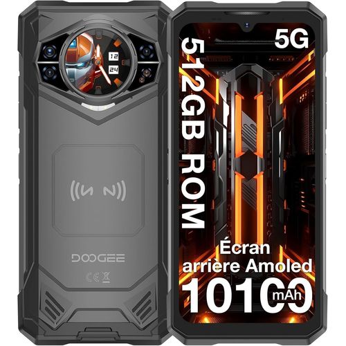 DOOGEE S200 X 5G Telephone Portable Incassable 32Go+512Go/2To 10100mAh/33W 100MP+20MP Ecran arrière 1,32'' Android 14 6.72? NFC/DDR5/OTG, Noir
